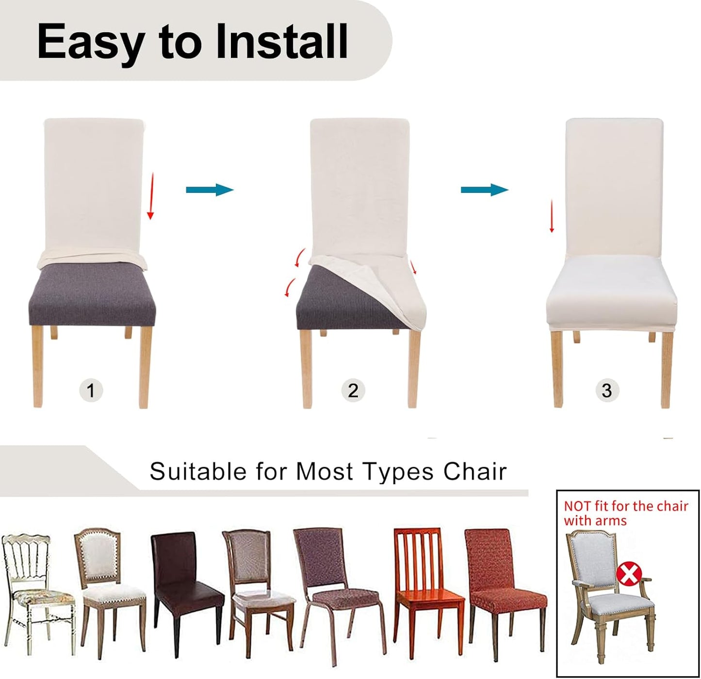 Smiry Velvet Stretch Chair Covers for Dining Room Set of 4, Soft Fit Removable Washable Kitchen Parsons Chair Slipcover Protector, Cream