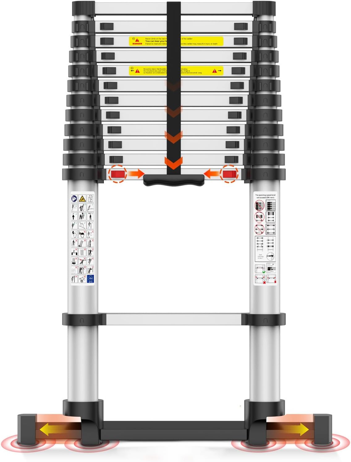 Telescoping Ladder,12.5 FT Extension Ladder, Heavy Duty 330lbs Max Capacity, Multi-Purpose Collapsible Ladder for RV or Outdoor Work Black