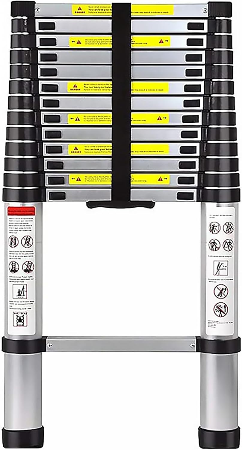 Telescoping Ladder with Hooks 8.5 FT - Aluminum Telescopic Ladder with Stabilizer - Retractable Extension Ladders for Home Loft Roof RV Work with EN131 Certification - 330lbs Max Capacity