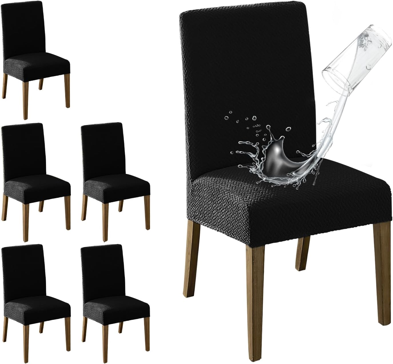 MOSAYT 100% Waterproof Dining Room Chair Covers Set of 6, Super Fit Stretch Jacquard Parson Chairs Slipcovers Removable Washable Chair Seat Protectors for Home, Kitchen, Banquet (Beige)