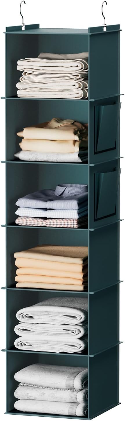 YOUDENOVA Hanging Closet Organizer and Storage, 6-Shelf Closet Hanging Storage Shelves, Grey