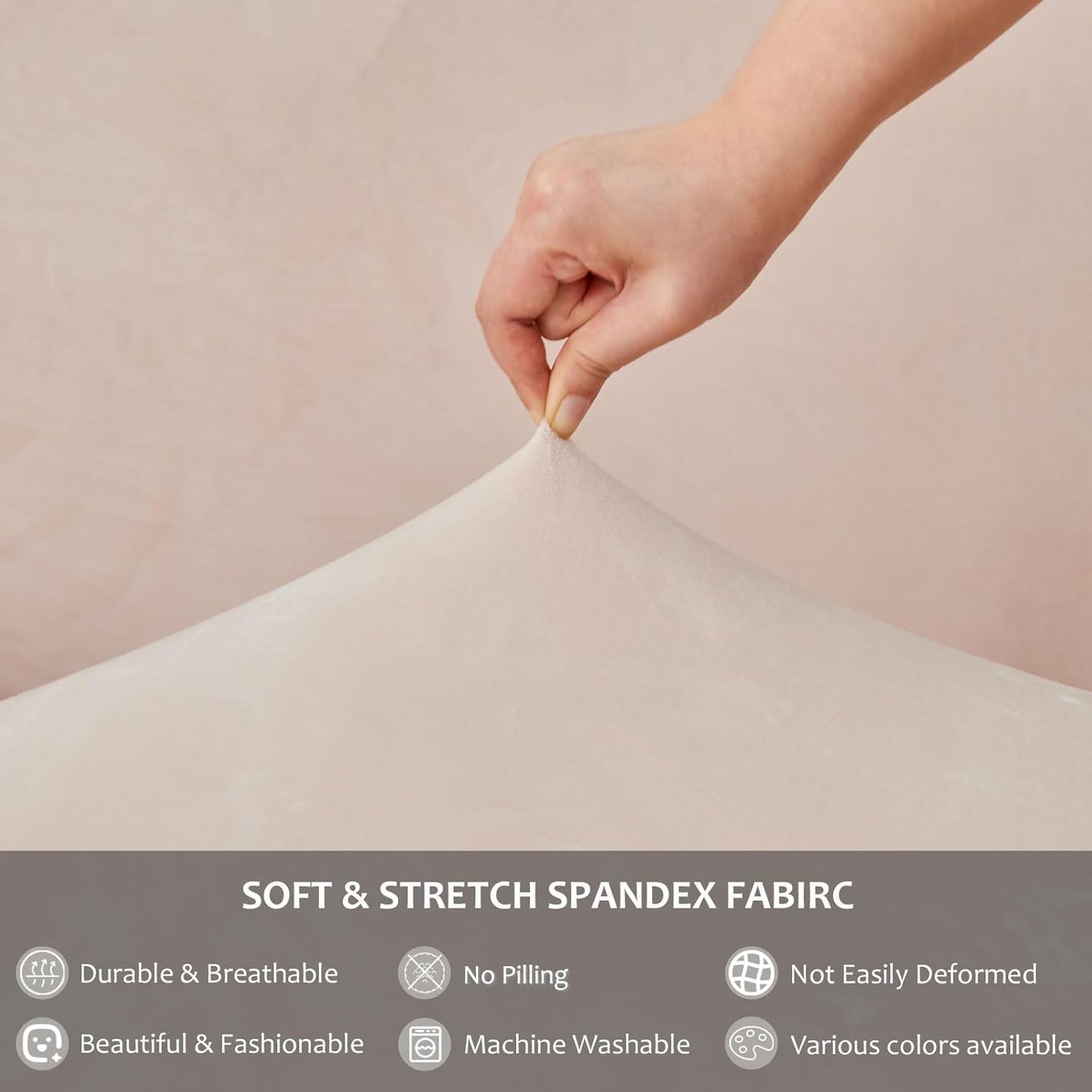 NICEEC Spandex Chair Covers for Dining Chairs Covers Set of 4 Removable Dining Room Chair Covers with Skirt Parson Chair Slipcovers Washable Chair Protector for Kitchen Party Banquet(Beige-Pink)