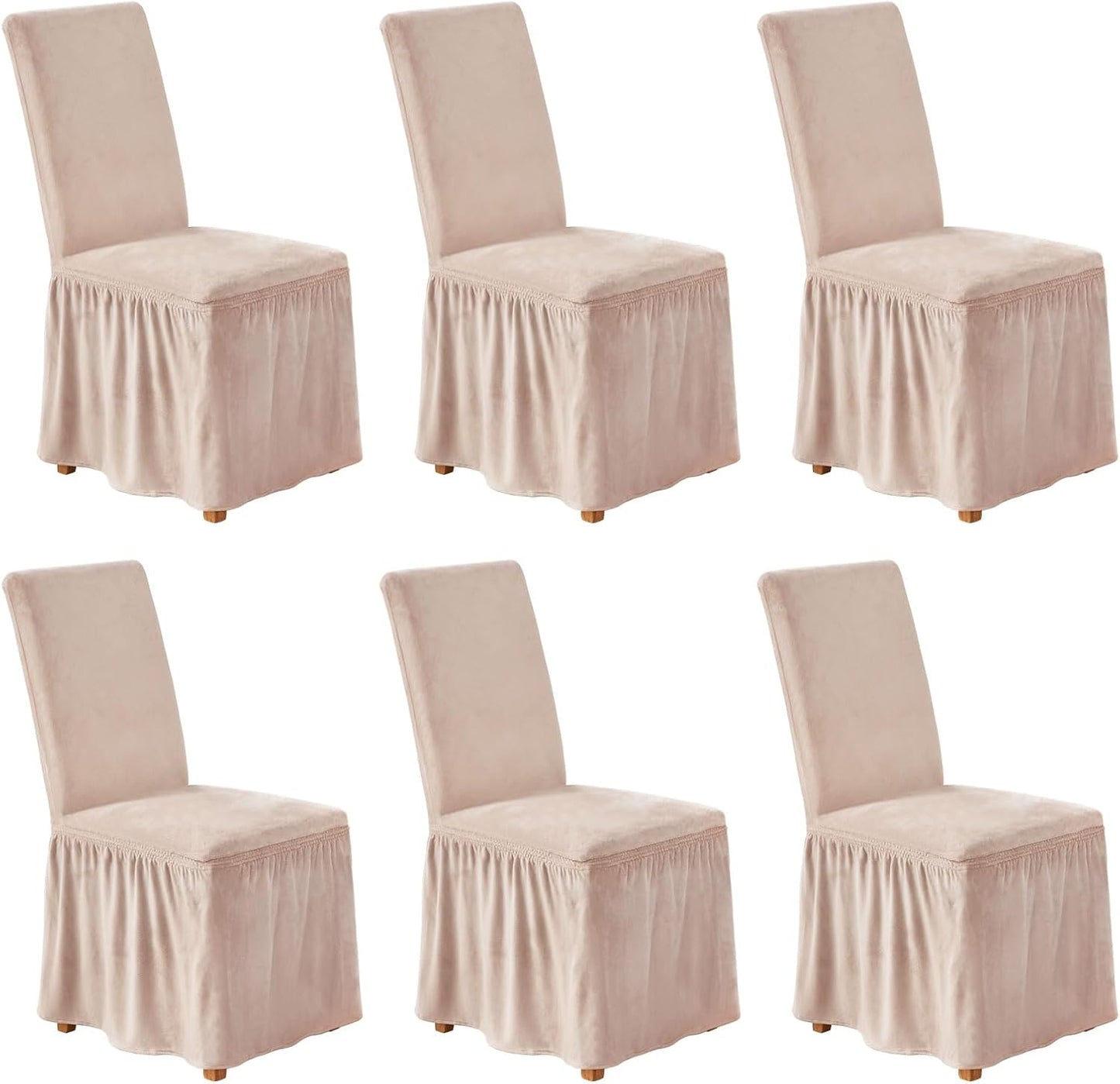 NICEEC Spandex Chair Covers for Dining Chairs Covers Set of 4 Removable Dining Room Chair Covers with Skirt Parson Chair Slipcovers Washable Chair Protector for Kitchen Party Banquet(Beige-Pink)