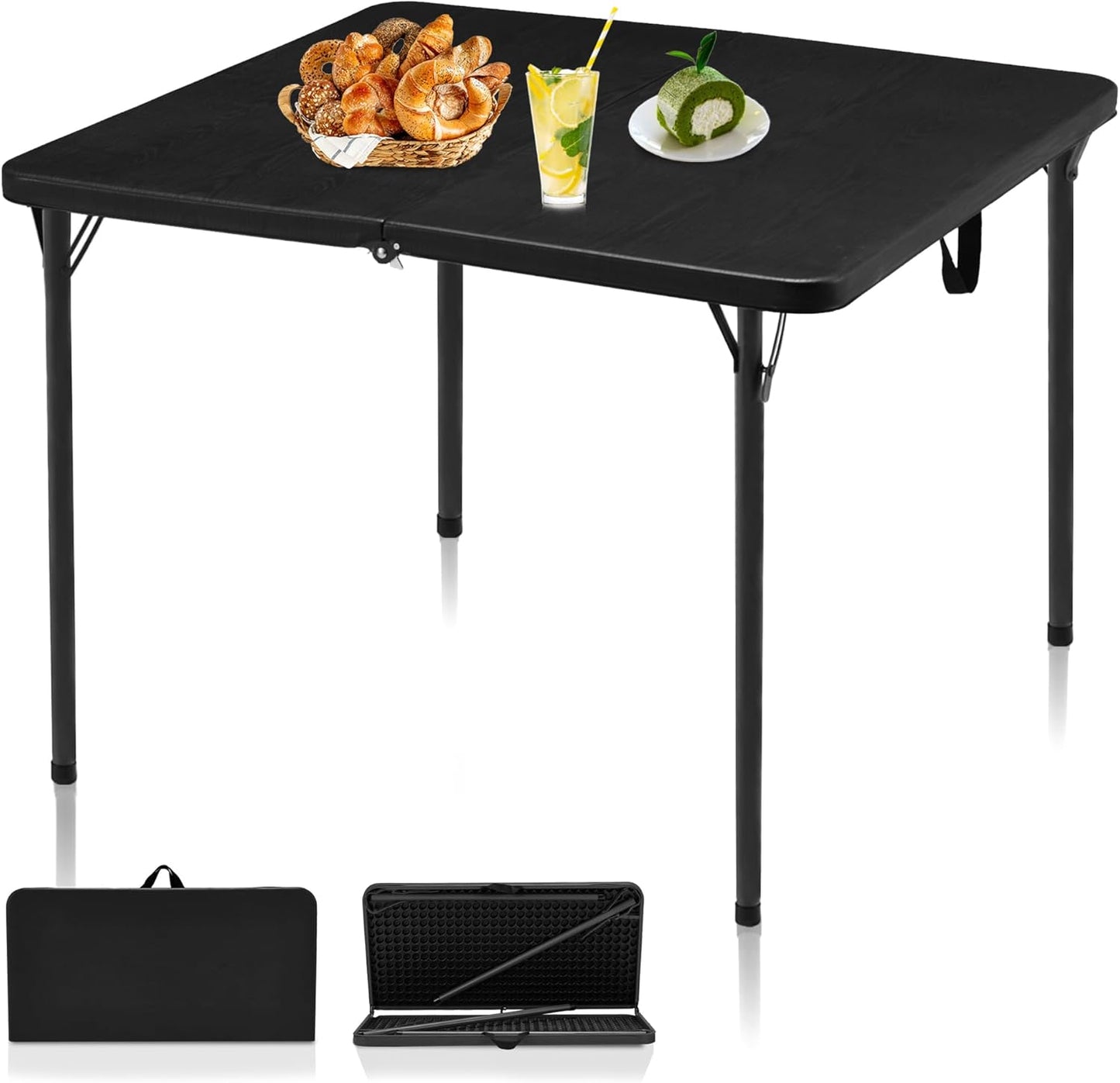 34" Folding Table, Portable Square Folding Card Table with Collapsible Legs & Carrying Handle, Plastic Tables for Camping,Picnic, Office, Party, White