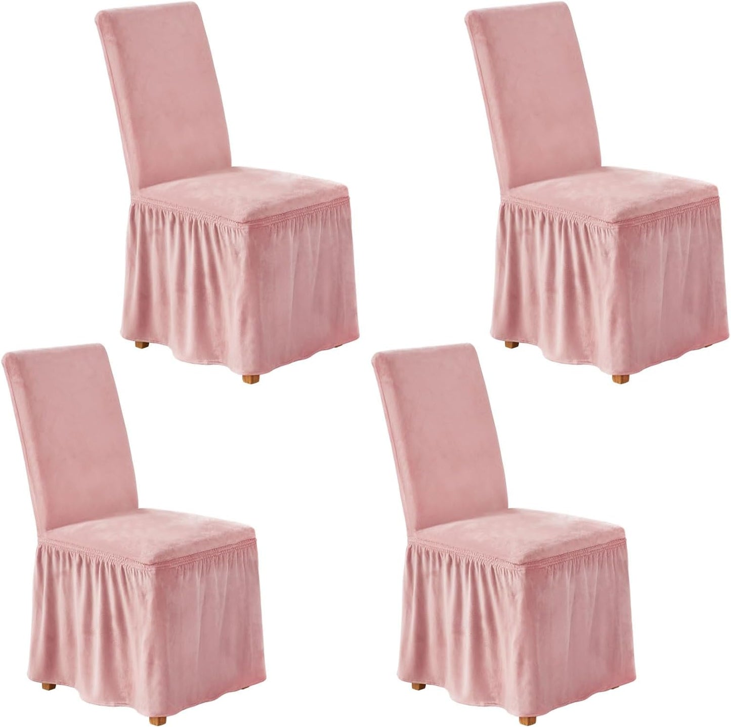 NICEEC Spandex Chair Covers for Dining Chairs Covers Set of 4 Removable Dining Room Chair Covers with Skirt Parson Chair Slipcovers Washable Chair Protector for Kitchen Party Banquet(Beige-Pink)