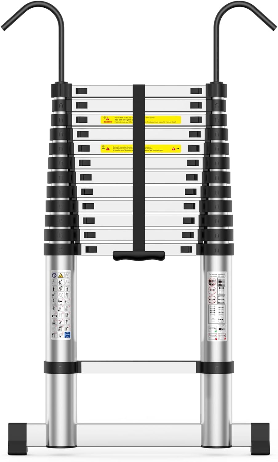 Telescoping Ladder,12.5 FT Extension Ladder, Heavy Duty 330lbs Max Capacity, Multi-Purpose Collapsible Ladder for RV or Outdoor Work Black