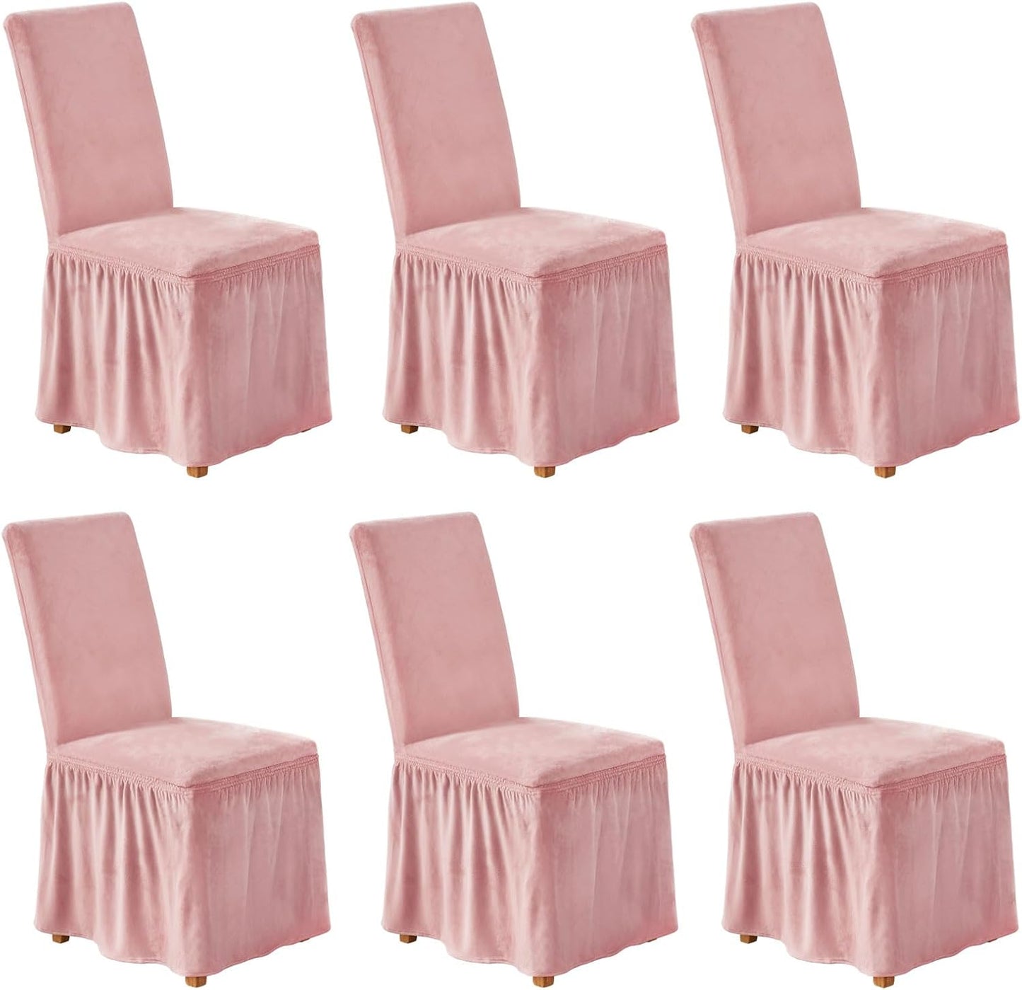 NICEEC Spandex Chair Covers for Dining Chairs Covers Set of 4 Removable Dining Room Chair Covers with Skirt Parson Chair Slipcovers Washable Chair Protector for Kitchen Party Banquet(Beige-Pink)