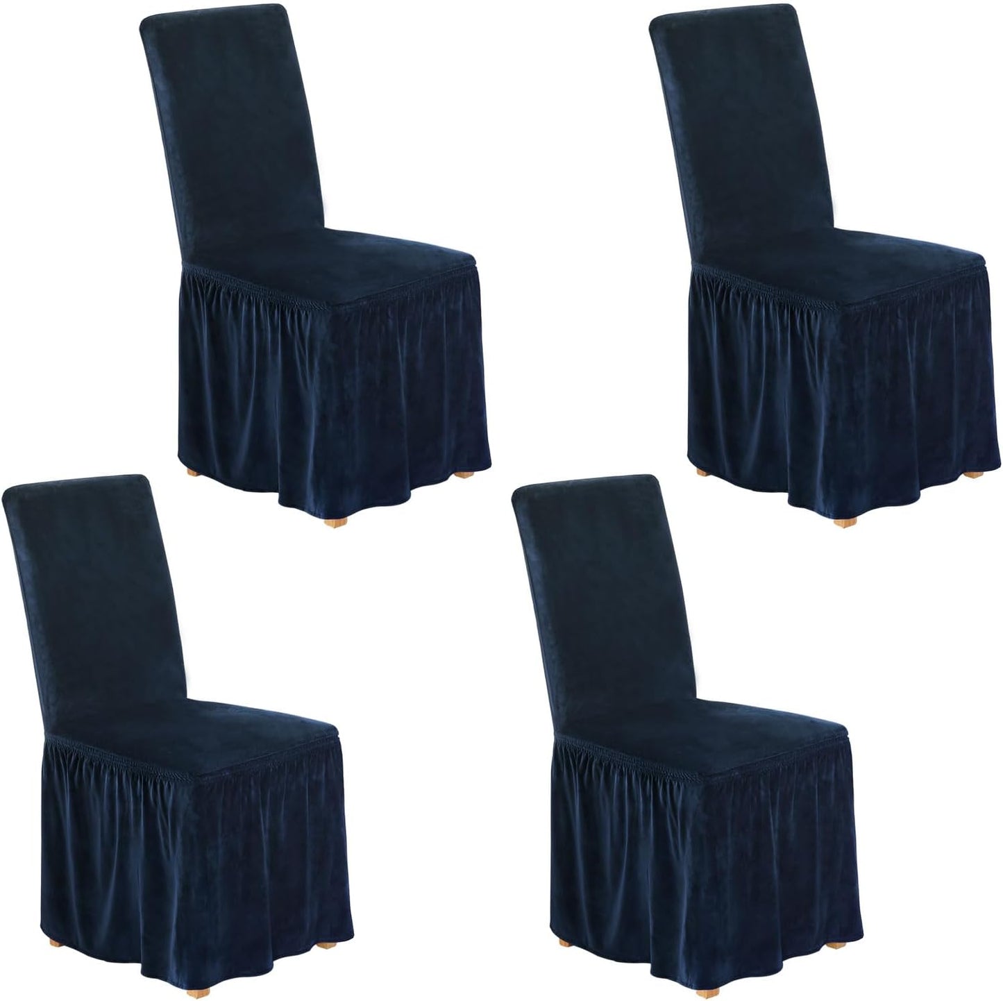 NICEEC Spandex Chair Covers for Dining Chairs Covers Set of 4 Removable Dining Room Chair Covers with Skirt Parson Chair Slipcovers Washable Chair Protector for Kitchen Party Banquet(Beige-Pink)