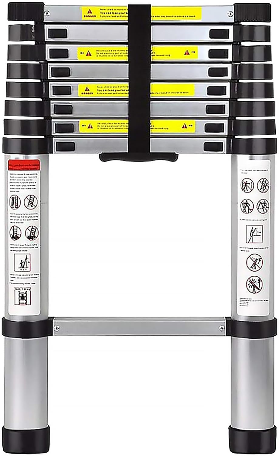 Telescoping Ladder with Hooks 8.5 FT - Aluminum Telescopic Ladder with Stabilizer - Retractable Extension Ladders for Home Loft Roof RV Work with EN131 Certification - 330lbs Max Capacity