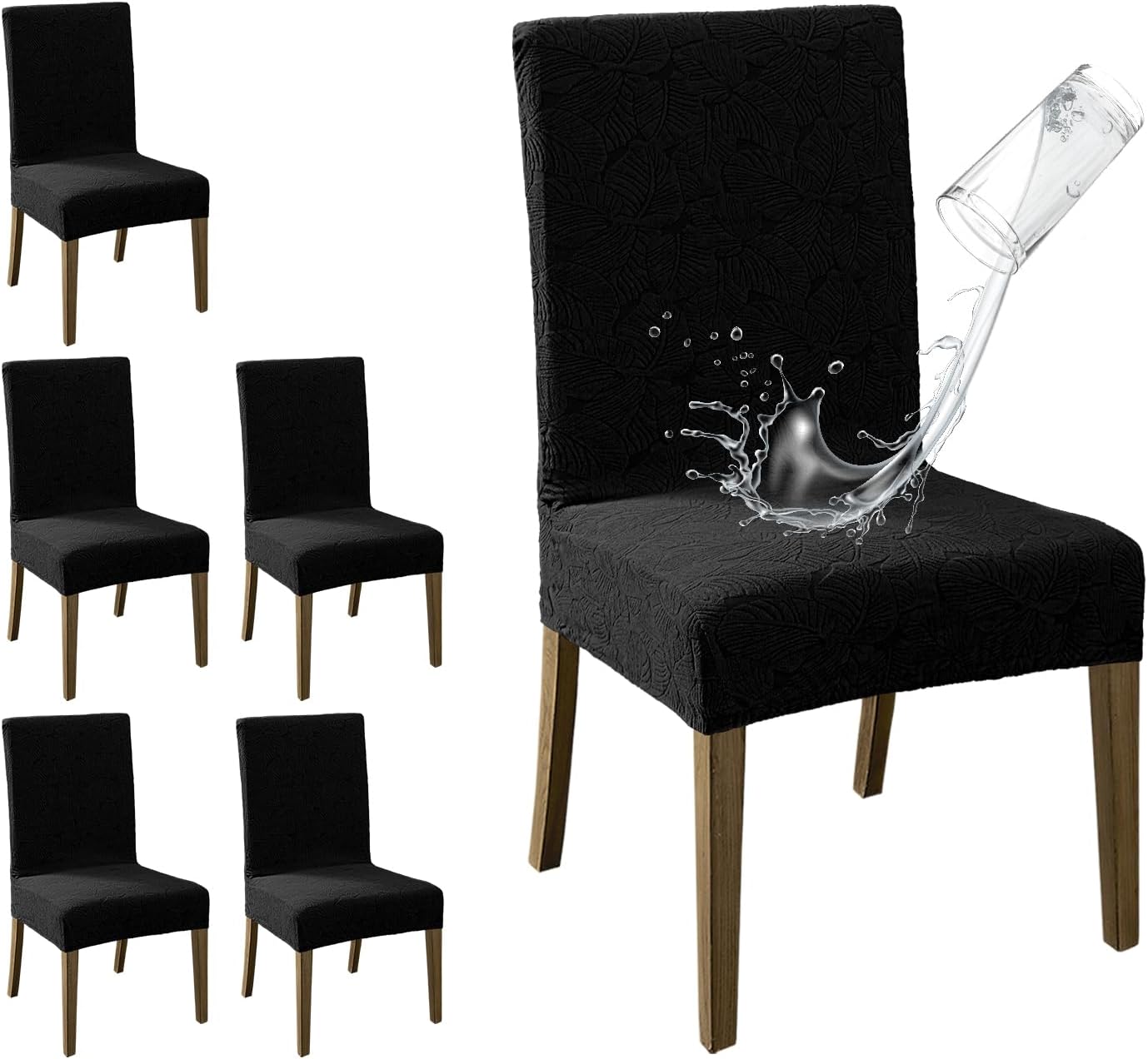 MOSAYT 100% Waterproof Dining Room Chair Covers Set of 6, Super Fit Stretch Jacquard Parson Chairs Slipcovers Removable Washable Chair Seat Protectors for Home, Kitchen, Banquet (Beige)