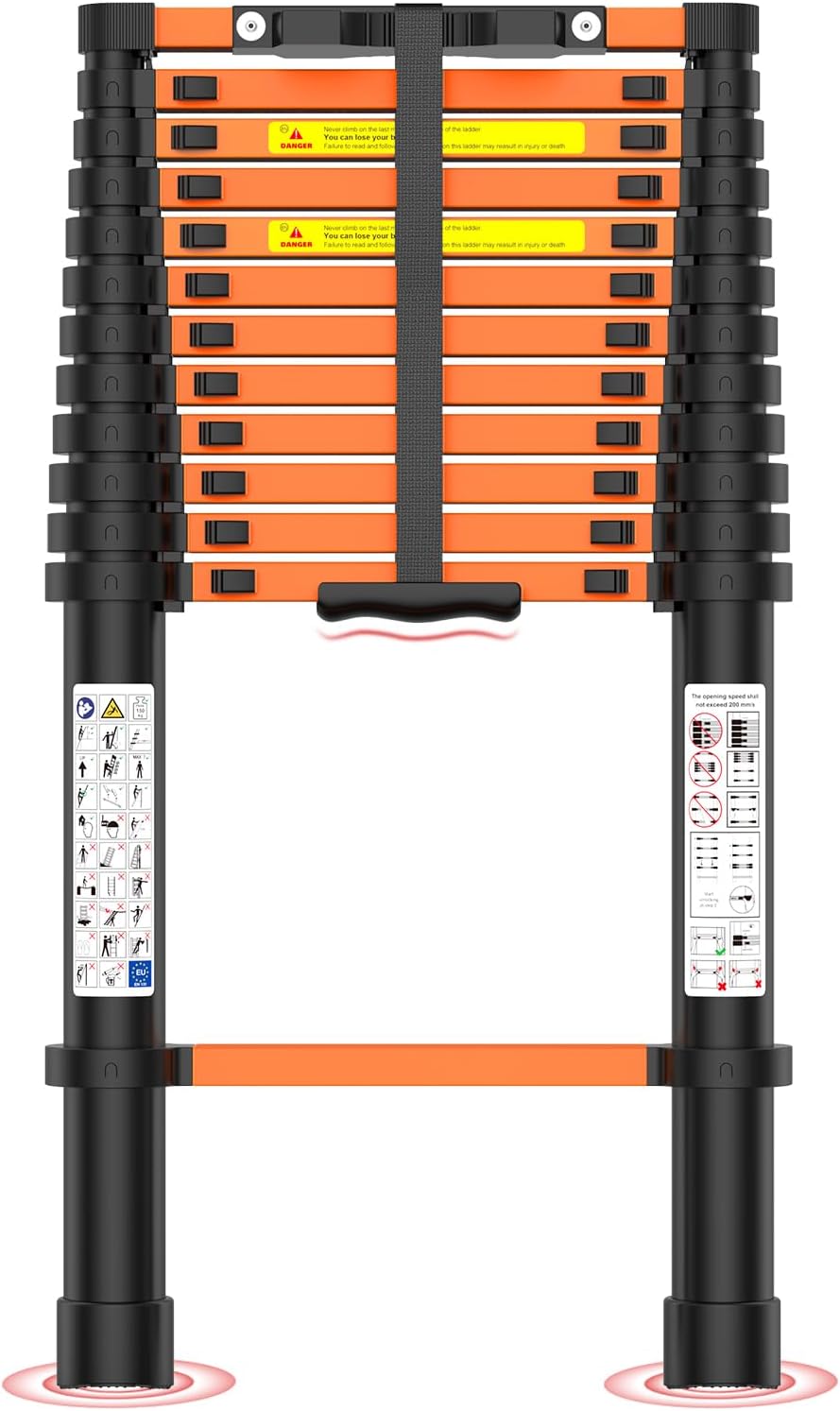 Telescoping Ladder,12.5 FT Extension Ladder, Heavy Duty 330lbs Max Capacity, Multi-Purpose Collapsible Ladder for RV or Outdoor Work Black