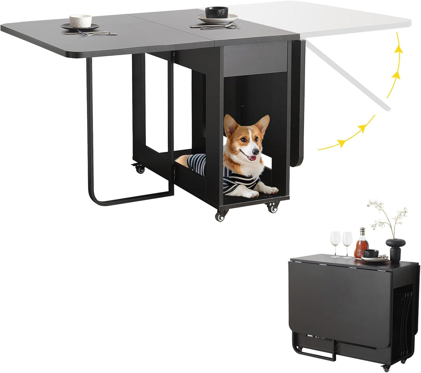 Folding Dining Room Table for 4/6 with 35.4" Extra Wide Space Saving Drop Leaf Table with Lockable Wheels & Storage, Heavy Duty Eco Solid Wood Top 300lb, Convertible Desk for Apartments/RV/Home Office