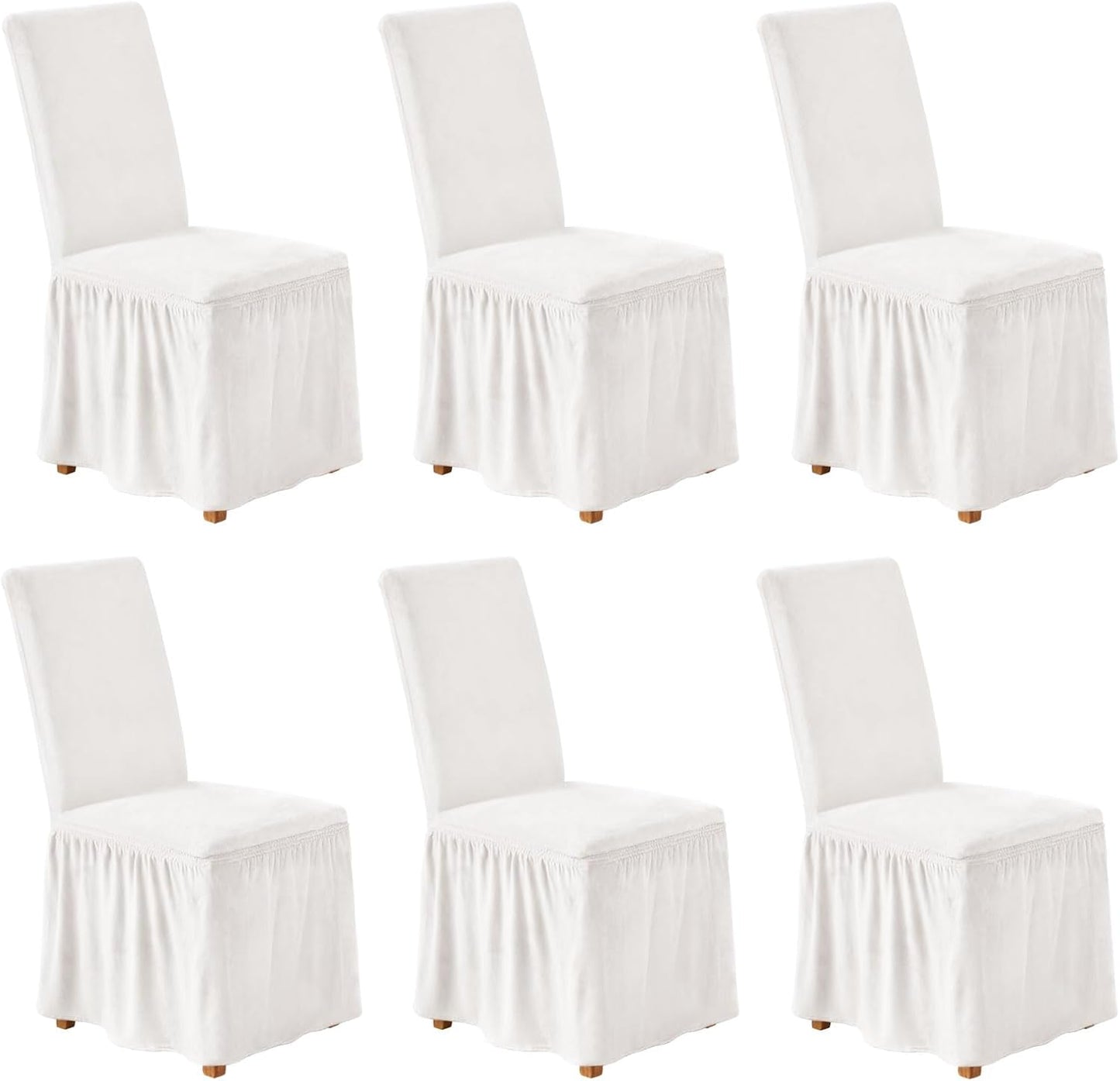 NICEEC Spandex Chair Covers for Dining Chairs Covers Set of 4 Removable Dining Room Chair Covers with Skirt Parson Chair Slipcovers Washable Chair Protector for Kitchen Party Banquet(Beige-Pink)