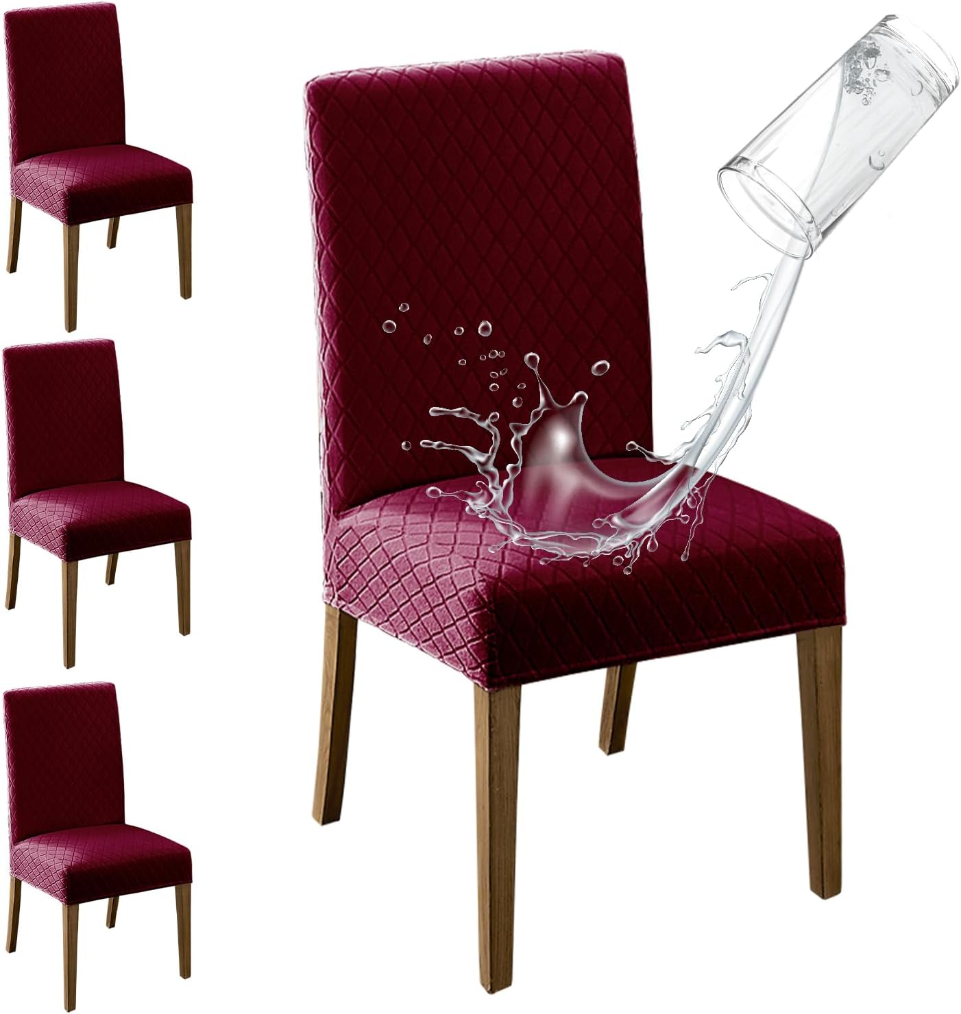 MOSAYT 100% Waterproof Dining Room Chair Covers Set of 6, Super Fit Stretch Jacquard Parson Chairs Slipcovers Removable Washable Chair Seat Protectors for Home, Kitchen, Banquet (Beige)