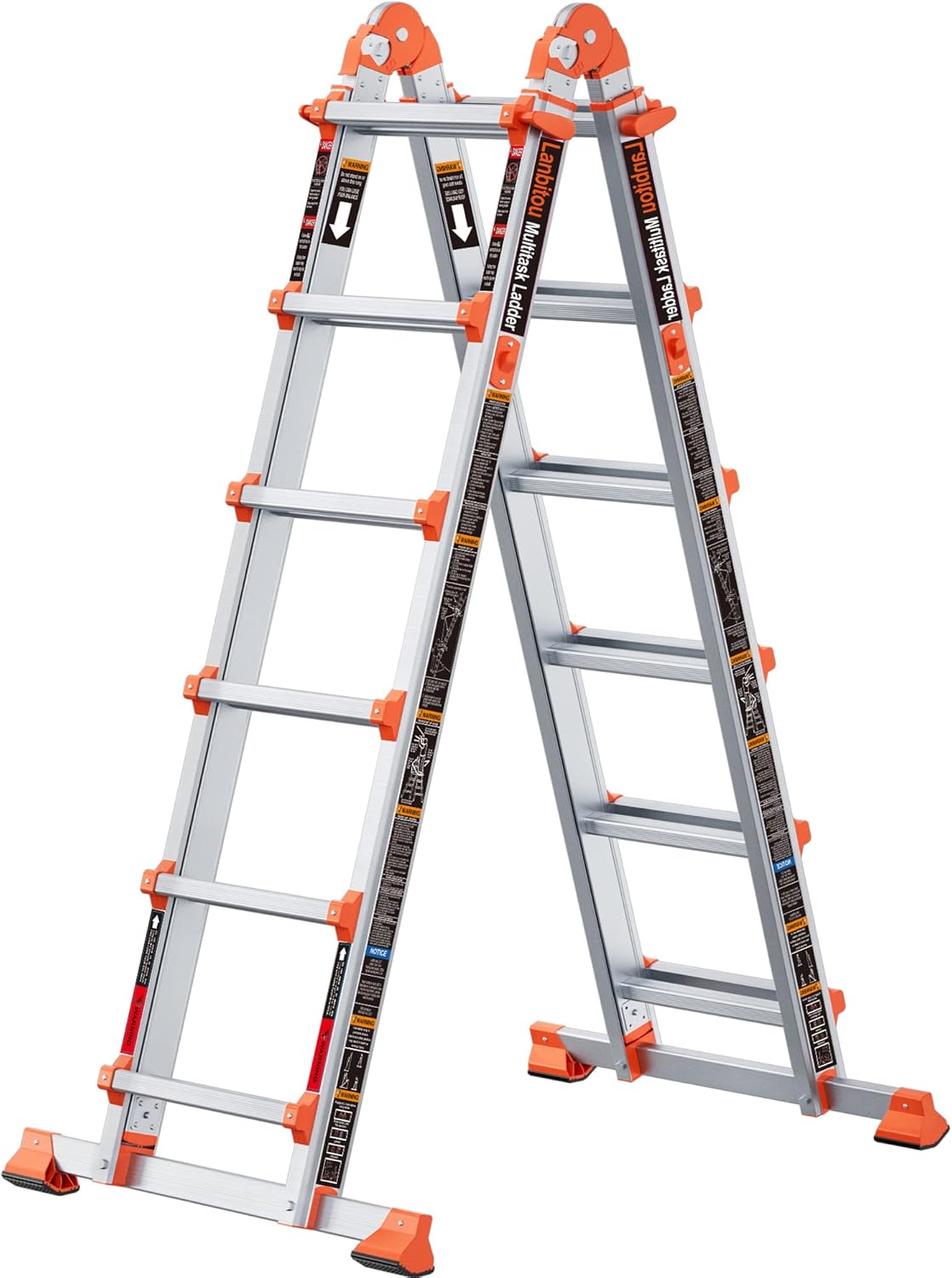 Ladder, A Frame 4 Step Ladder Extension, 14 FT Anti-Slip Multi Position & Storage Folding Ladder, 330 lbs Security Load Telescoping Aluminum Ladders for Stairs Home Indoor Outdoor Roof