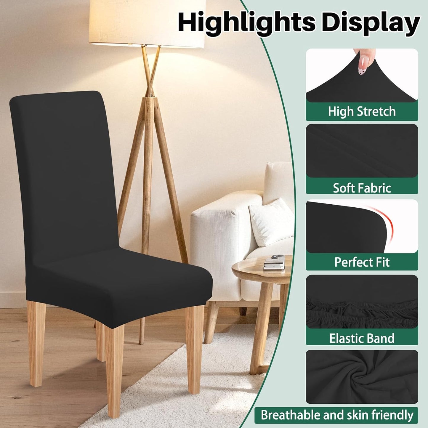 Dioxide High Stretch Chair Covers for Dining Chairs, Washable Dining Chair Covers Set of 6, Soft Dining Chairs Seat Covers, Parsons Chair Slipcover Protectors for Home Hotel Restaurant Banquet