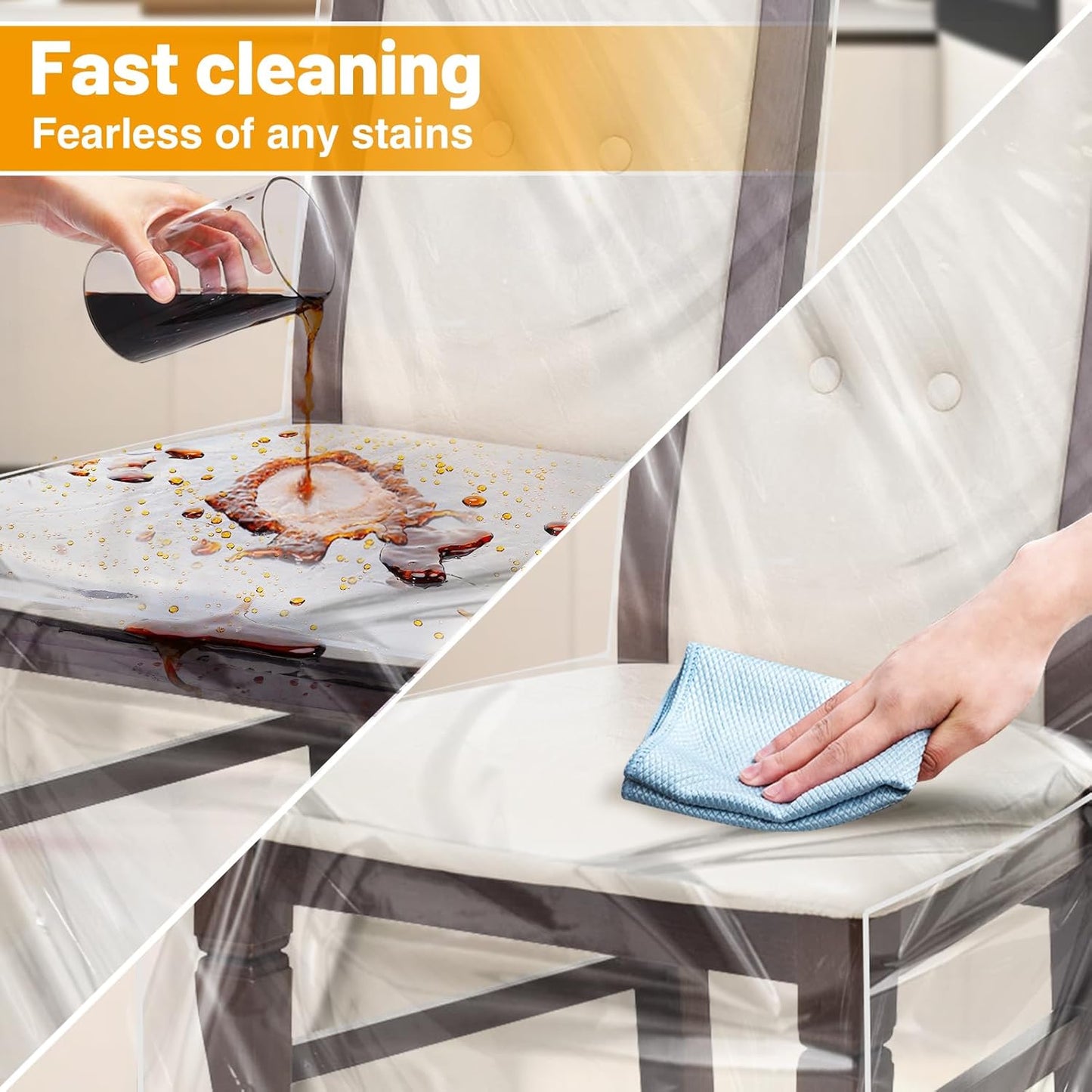 PAMASE 4 Pack Plastic Dining Chair Protectors with Backrests - Waterproof Thickened PVC Seat Covers Removable Washable Slipcover Keeping Chair Away from Water Dust Pet Hair Paws Claws