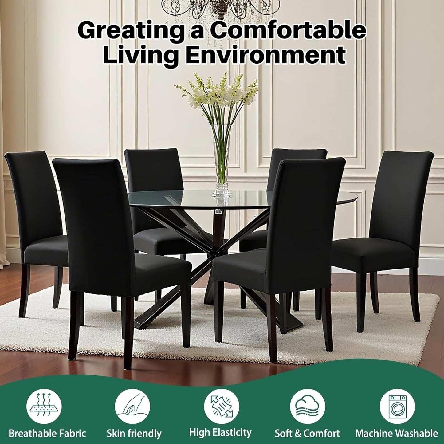 Dioxide High Stretch Chair Covers for Dining Chairs, Washable Dining Chair Covers Set of 6, Soft Dining Chairs Seat Covers, Parsons Chair Slipcover Protectors for Home Hotel Restaurant Banquet