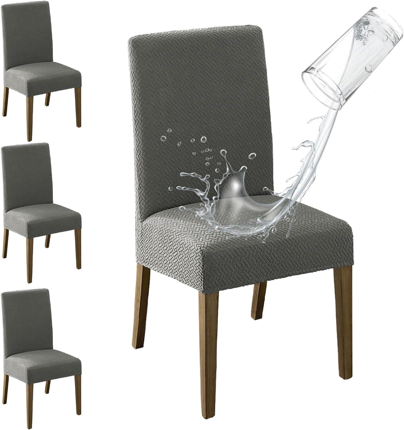 MOSAYT 100% Waterproof Dining Room Chair Covers Set of 6, Super Fit Stretch Jacquard Parson Chairs Slipcovers Removable Washable Chair Seat Protectors for Home, Kitchen, Banquet (Beige)