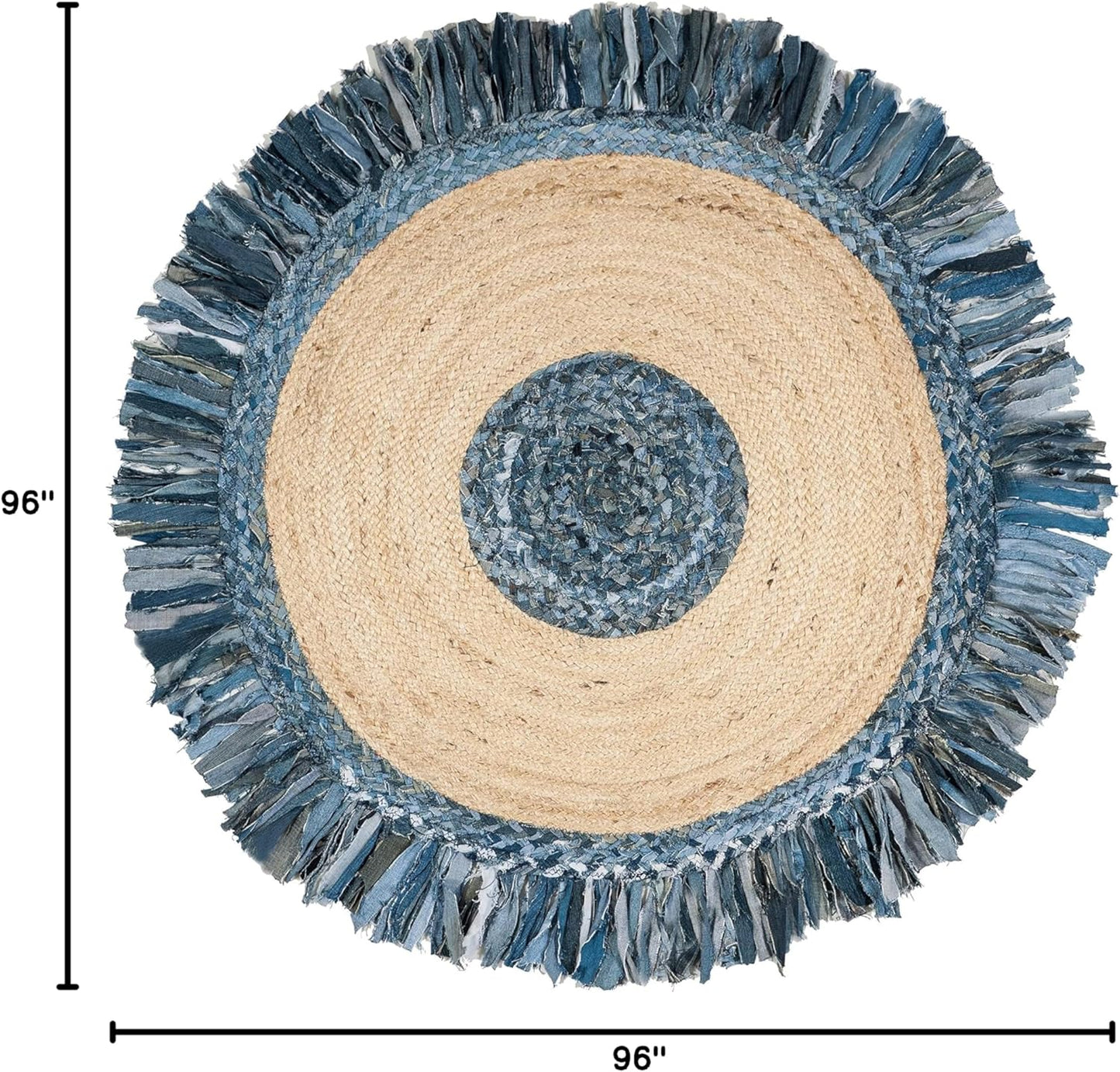 SAFAVIEH Cape Cod Collection Area Rug - 8' Round, Ivory & Denim, Handmade Boho Fringe Jute & Cotton, Ideal for High Traffic Areas in Living Room, Bedroom (CAP205D)