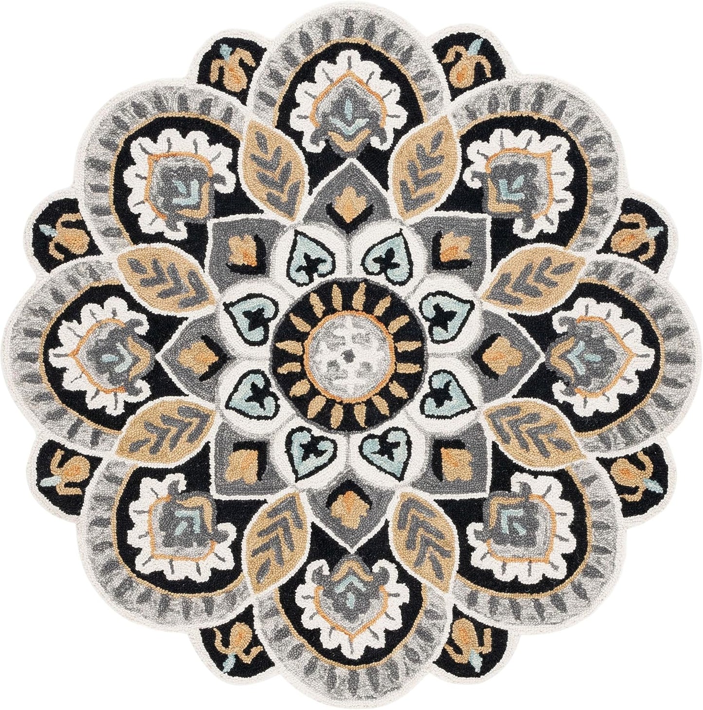 SAFAVIEH Novelty Collection Area Rug - 9' Round, Red & Taupe, Handmade Boho Floral Rustic Country Wool, Ideal for High Traffic Areas in Living Room, Bedroom (NOV604Q)