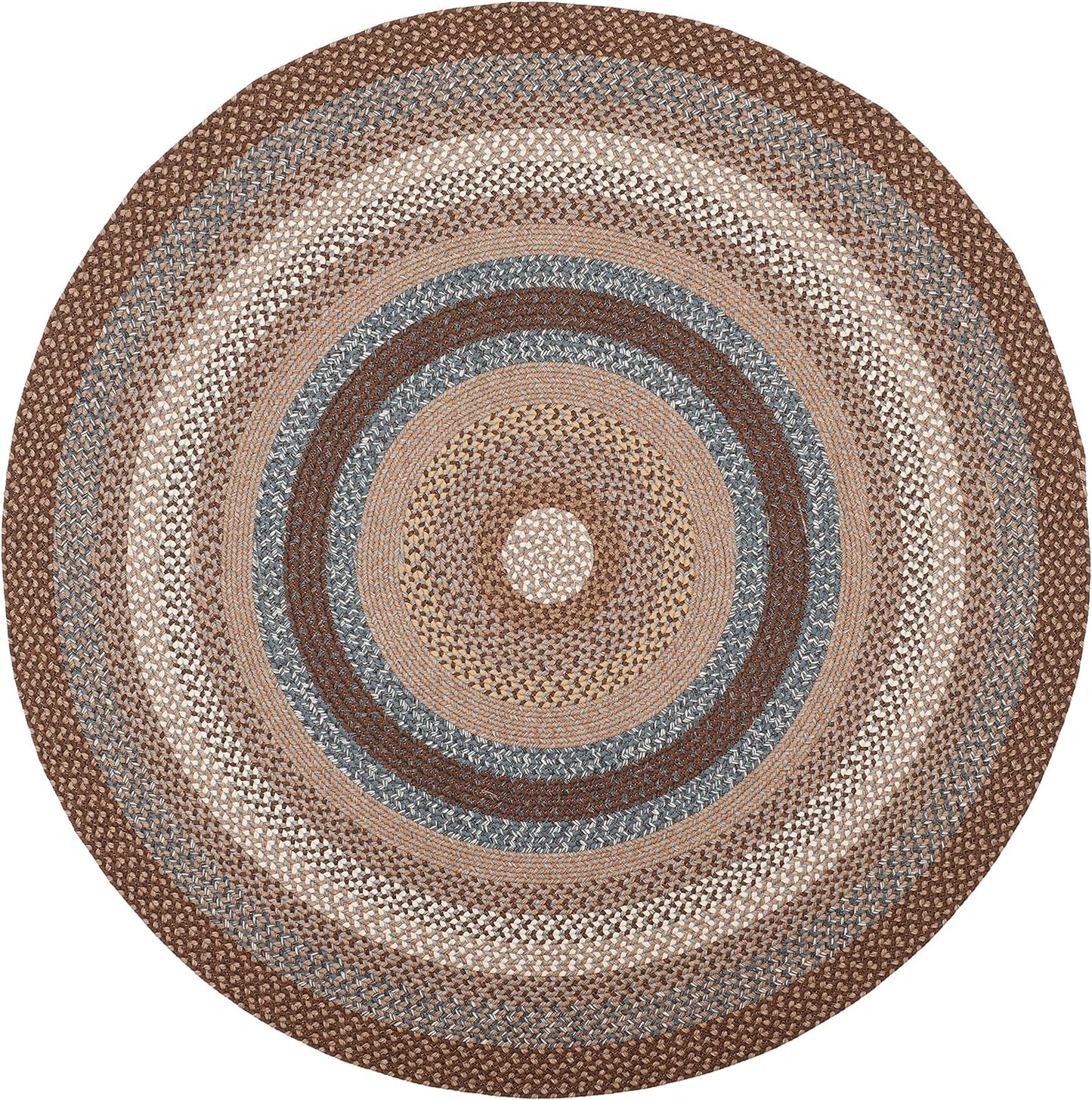 SAFAVIEH Braided Collection Area Rug - 8' Round, Brown & Multi, Handmade Country Cottage Reversible, Ideal for High Traffic Areas in Living Room, Bedroom (BRD313A)